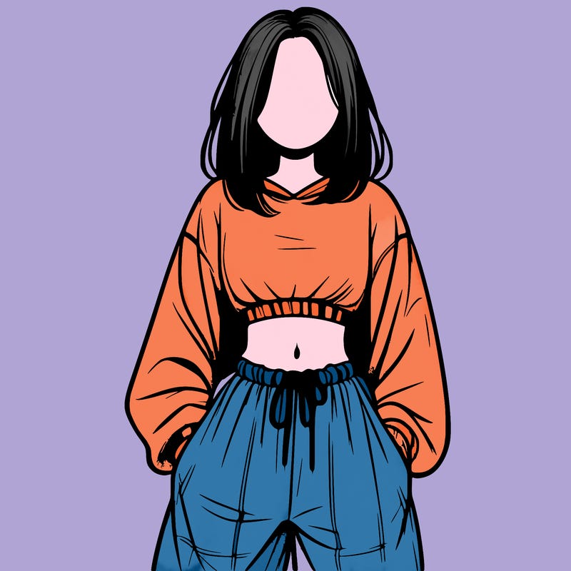 realistic girl faceless with baggy pants and a crop top