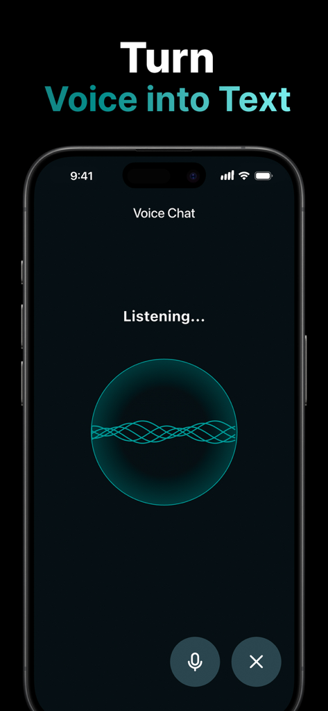 Interfaz de la función de transcripción de voz a texto de la aplicación móvil Super AI Chat