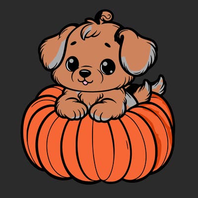 cute little puppy in a pumpkin