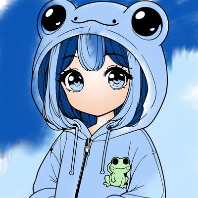 cute realistic girl in a froggy hoodie