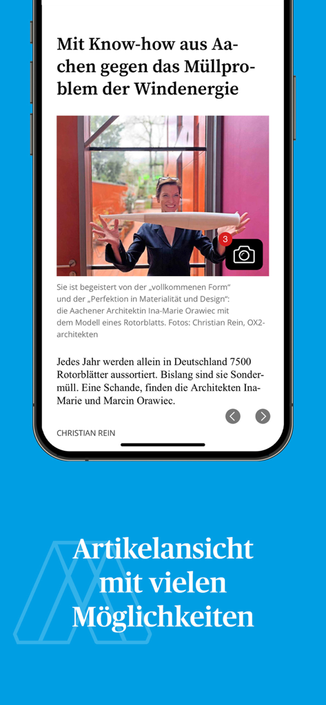 Mobile Artikelansicht in der Aachener Zeitung E-Paper App, die eine lokale Nachrichtengeschichte zeigt