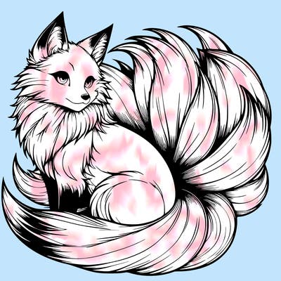 realistic detailed 9 tailed anime fox