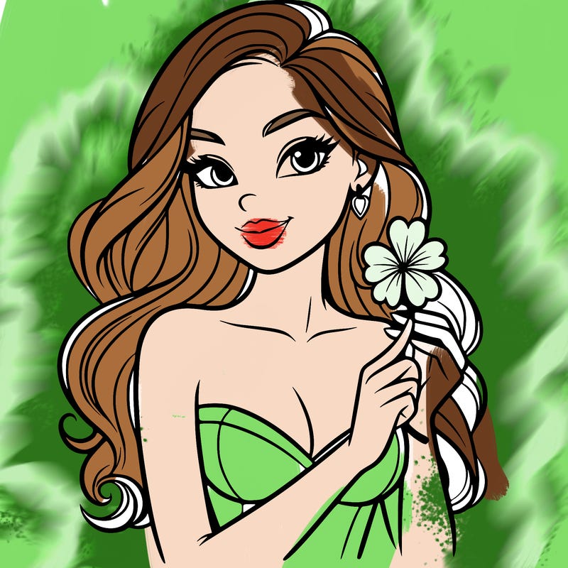 beautiful woman  carrying a clover