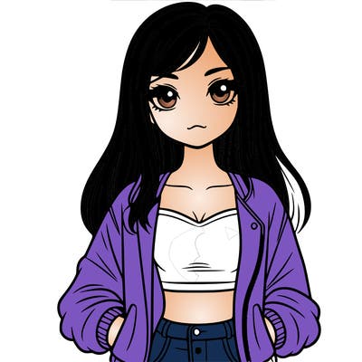 girl with long hair a crop top and a jacket