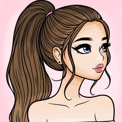 a beautiful and realistic girl with a high pony tail