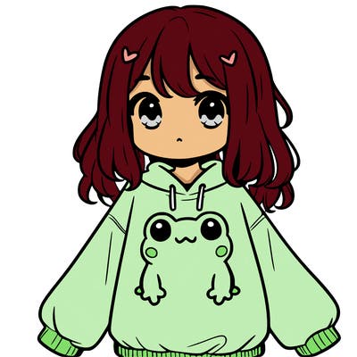 girl wearing frogging sweatshirt