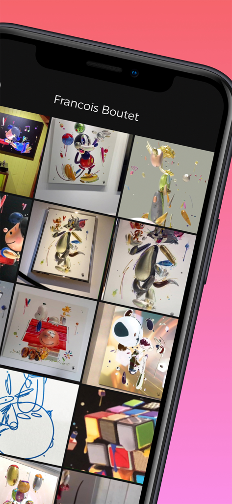 Interface of the Artivive app showcasing a collection of augmented reality artworks by artist Francois Boutet