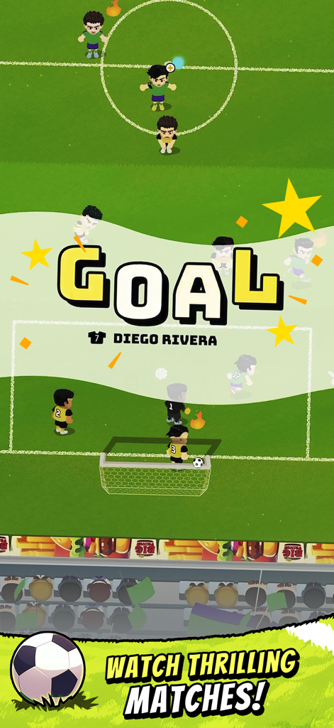 Fire Up Football Manager - Gameplay screenshot of a goal celebration in Fire Up Football Manager