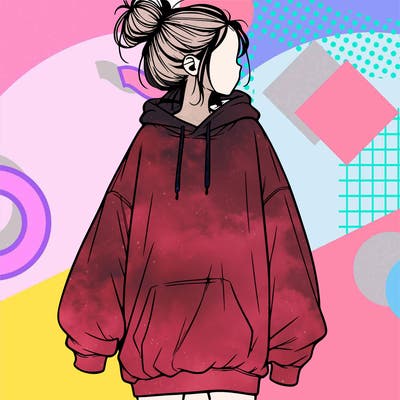 realistic girl with a oversized sweatshirt on and a bun
