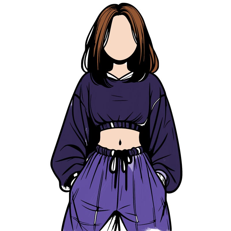 realistic girl faceless with baggy pants and a crop top