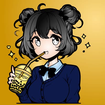 manga character girl drinking bubble tea