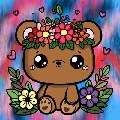 teddy bear chibi with flower crown