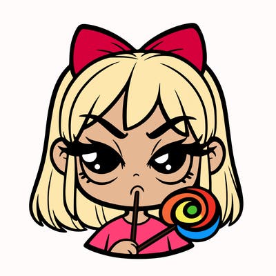 cute mean girl with lollipop in her mouth