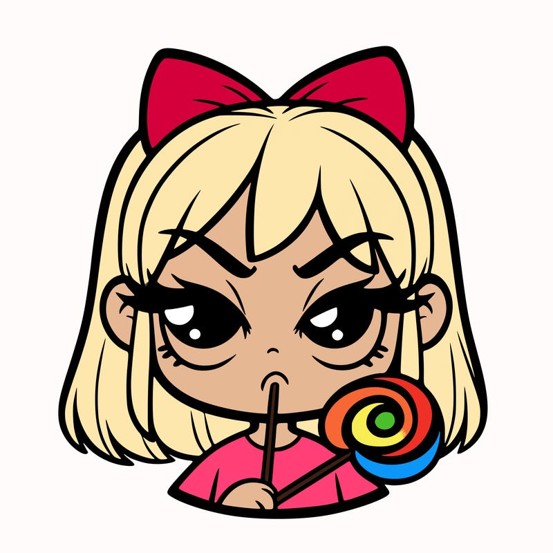 cute mean girl with lollipop in her mouth