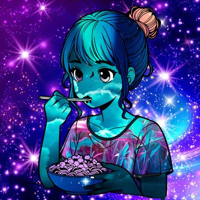 a realistic girl, eating food