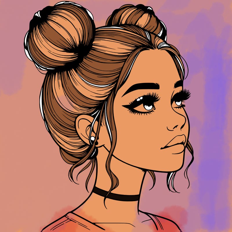 realistic girl with buns on the top of her head