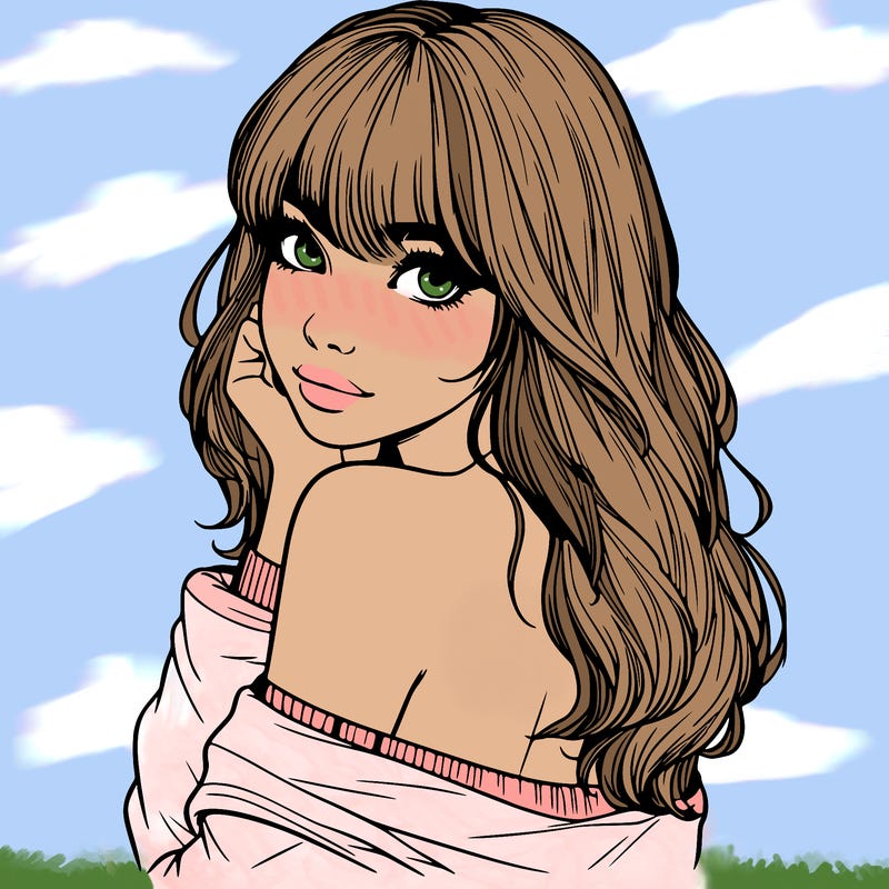 realistic girl with bangs looking over her shoulder