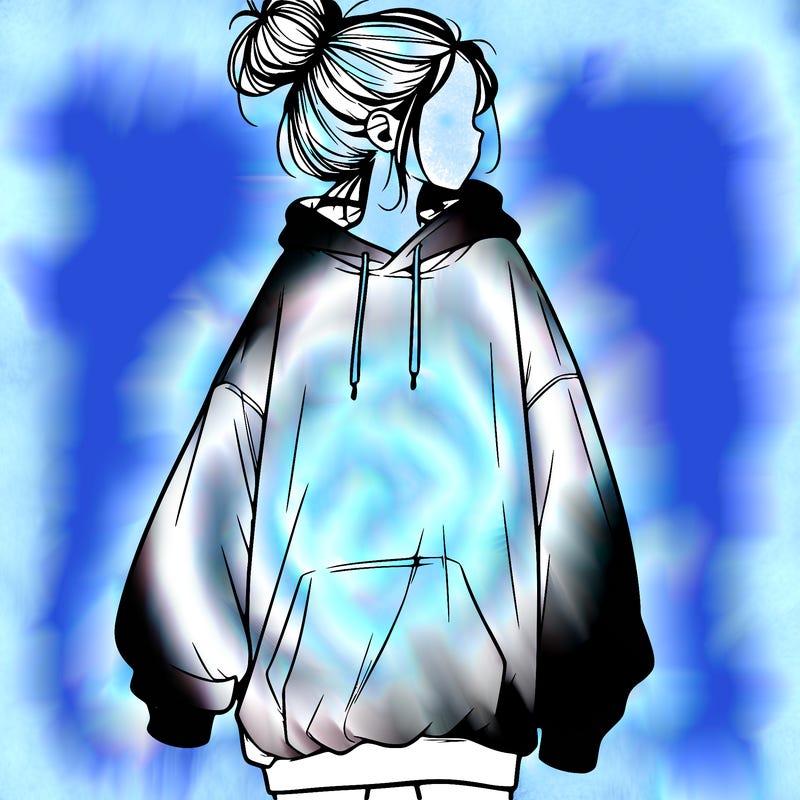 realistic girl with a oversized sweatshirt on and a bun