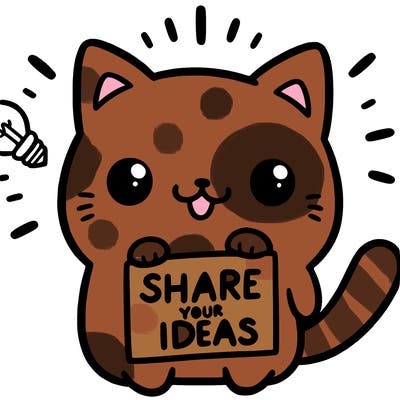 a cute cat saying share your ideas