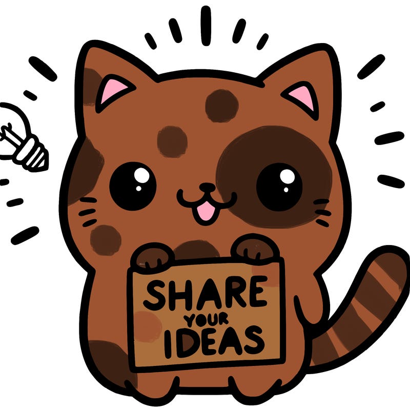a cute cat saying share your ideas