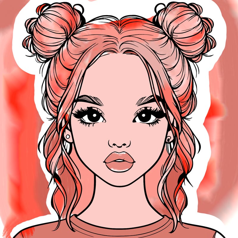 realistic girl with two buns in hair and lips
