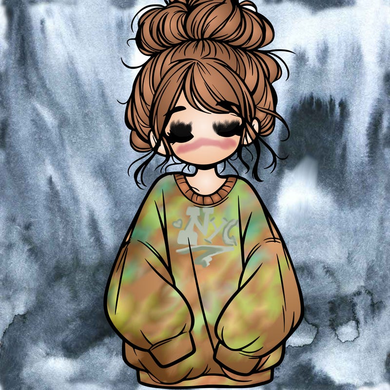 girl with baggy sweatshirt and messy bun