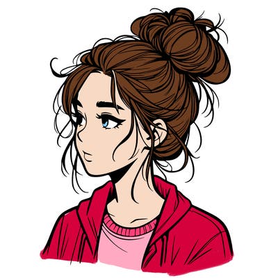 realistic teenage girl with a messy bun