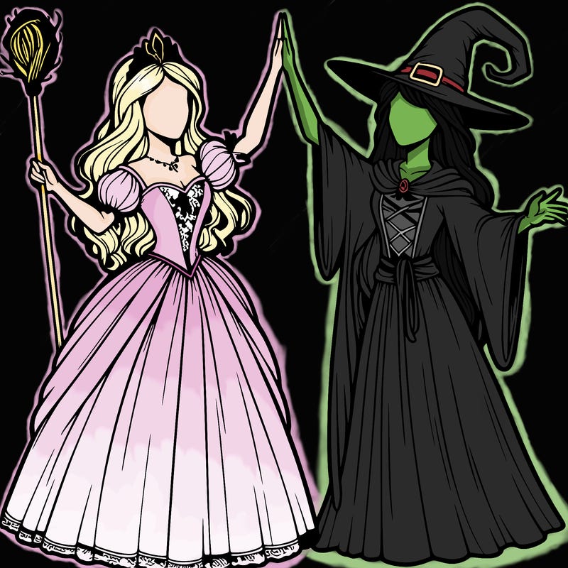 detailed realistic split of a princess and a witch