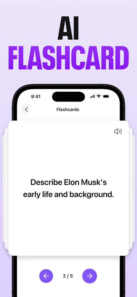 AI Quiz Maker : AI Flashcards - A mobile screen showing an AI flashcard with a study question
