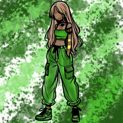 girl in baggy pants crop top and long hair