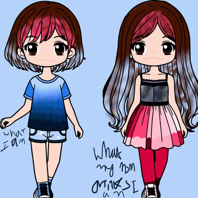 two girls,one with short hair and one with long hair