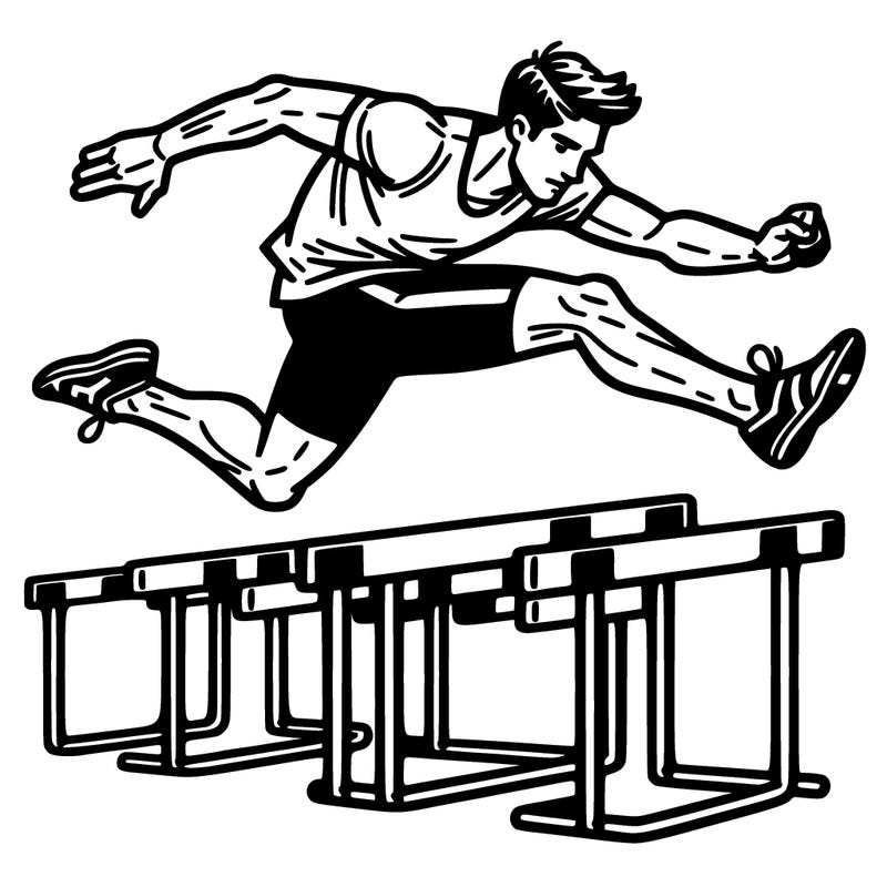 runner athlete jumps over hurdle