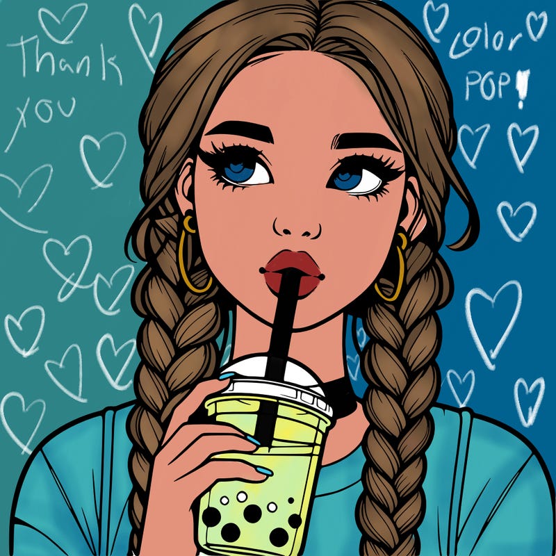 realistic girl with braided hair drinking boba