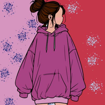 realistic girl with a oversized sweatshirt on and a bun