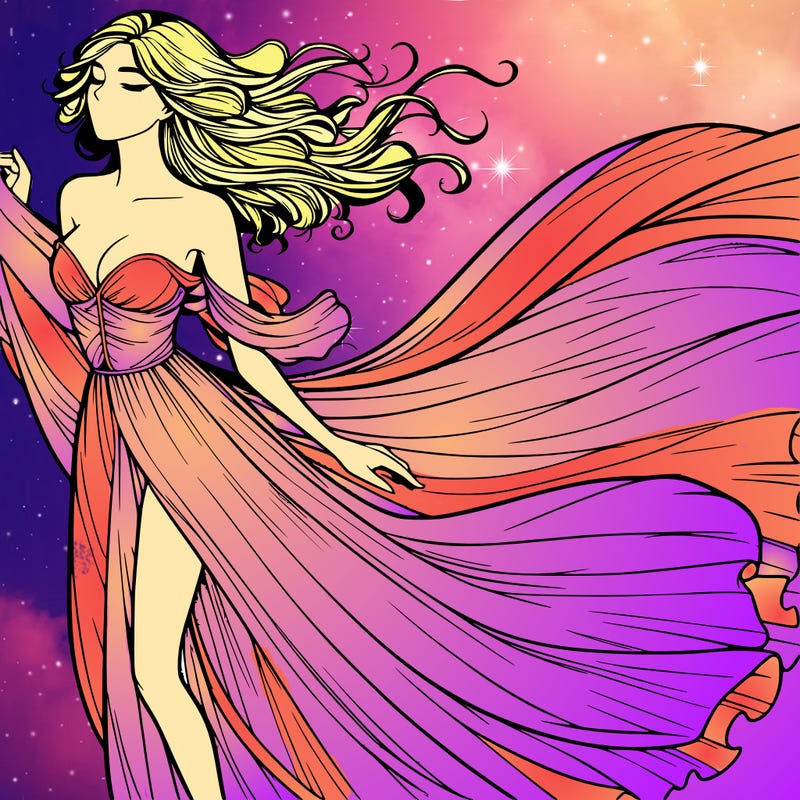 realistic woman in dress flowing the the wind