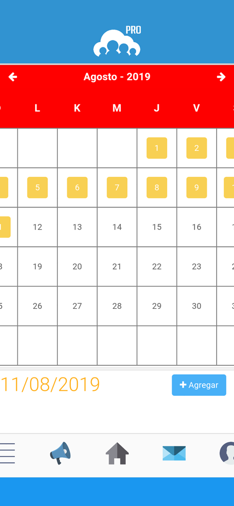 Cloud Campus Pro - Cloud Campus Pro mobile app school calendar screen for August 2019 showing marked dates