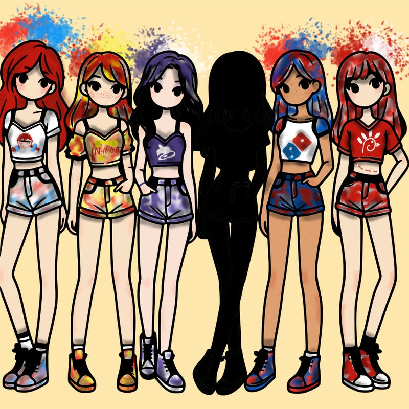 a group of girls wearing crop tops and shorts