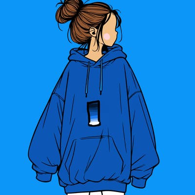 realistic girl with a oversized sweatshirt on and a bun