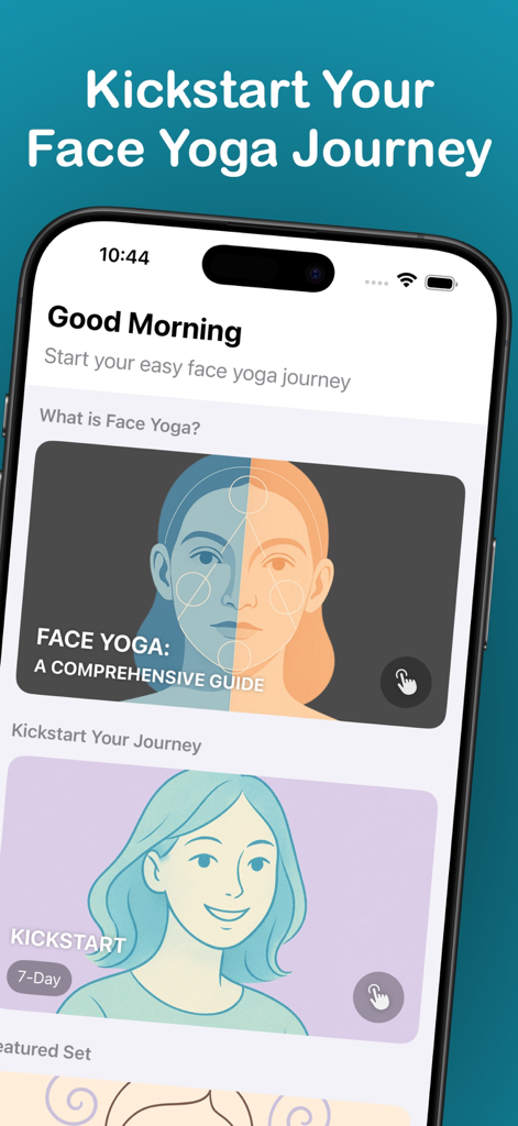 FaceZen - Face Yoga - Interface of FaceZen app highlighting the face yoga guide and kickstart program.