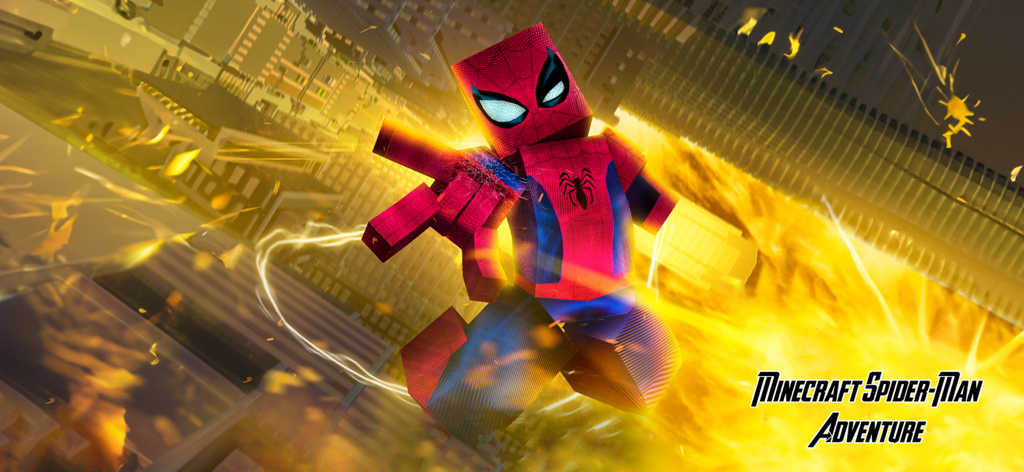 Minecraft Spider-Man Adventure - Blocky Spider-Man character in a Minecraft style action scene