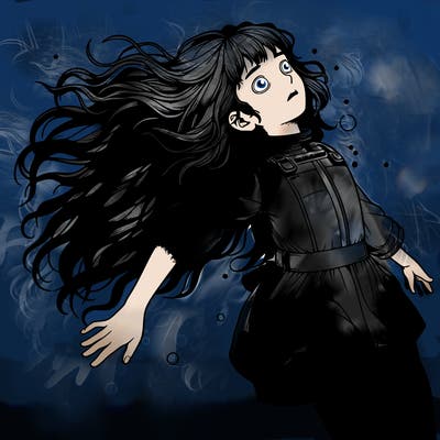 realistic detailed girl floating up on back