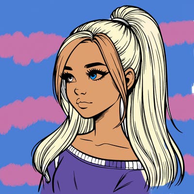 realistic girl with a high ponytail