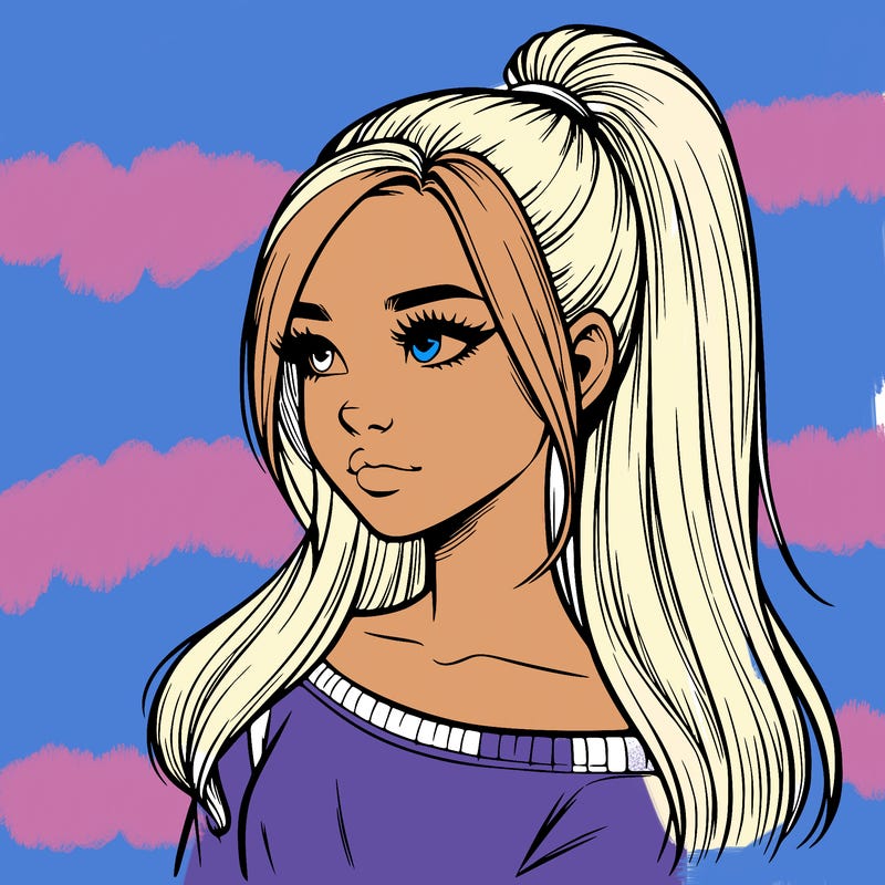 realistic girl with a high ponytail