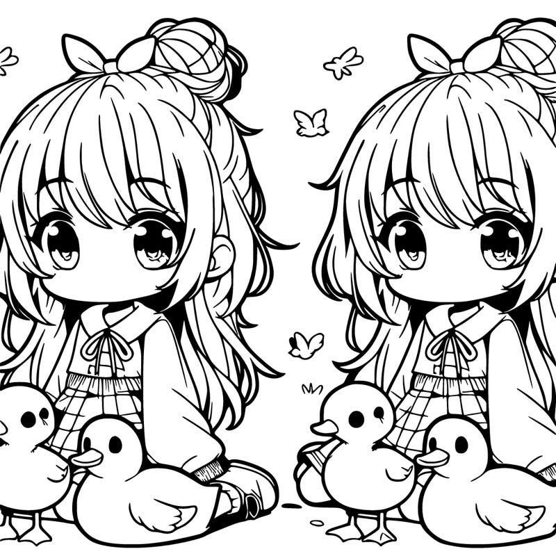 cute manga girl with ducks