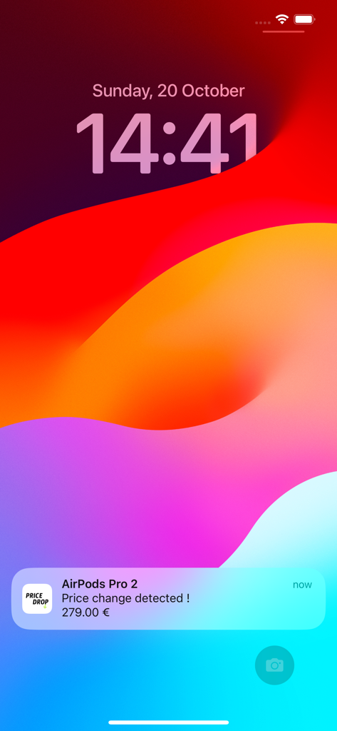 Price Drop - Tracker - iPhone lock screen showing an instant price drop notification for AirPods Pro 2 from the Price Drop app
