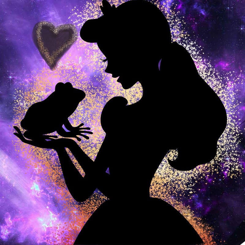 a shadow of a princess holding a frog realistic