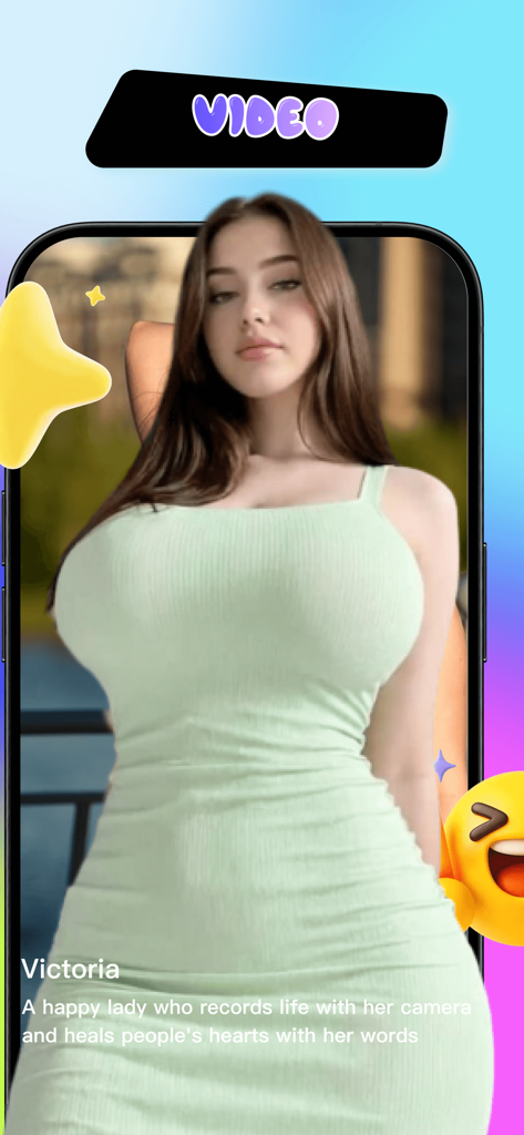 Interface of Soulin app showing a video profile of a user named Victoria who shares healing words.