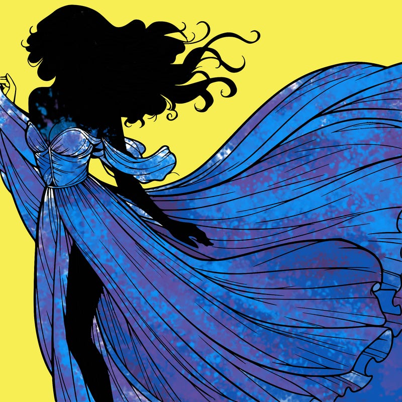 realistic woman in dress flowing the the wind