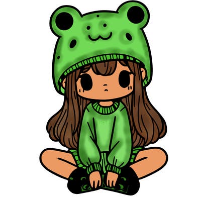 a girl wearing a frog hat and some frog socks