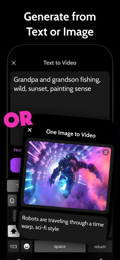 Vigo-AI Video Creator - Smartphone interface showing text to video and image to video creation features in Vigo AI